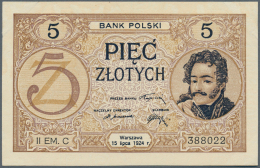 Poland / Polen: 5 Zlotych 1924, II. Emission, P.61a, Slightly Dent Marks From A Presentation Book Along All 4 Corners, O - Polonia