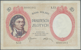 Poland / Polen: 20 Zlotych 1919, P.55, Small Creases In The Paper, Vertical Fold At Center, Small Tears At Upper And Low - Pologne
