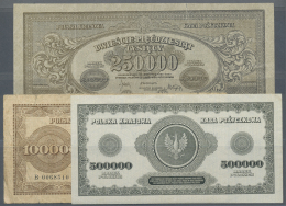 Poland / Polen: Set Of 3 Notes Containing 250.000 Marek 1923 P. 34 (F With A 1cm Tear At Top Border), 100.000 Marek 1923 - Poland