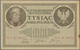 Poland / Polen: 1000 Marek 1919 P. 22b, Very Light Center Fold, Light Creases And Handling In Paper, Stain Dot At Lower - Polonia