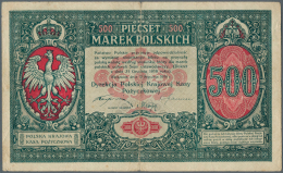 Poland / Polen: 500 Marek 1919, P.18, Small Tears At Upper And Lower Margin, Several Folds. Condition: F - Pologne