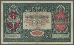 Poland / Polen: 500 Marek 1919 P. 17, Stronger Used With Very Strong Center Fold (nearly Torn), Small Holes In The Note, - Polonia