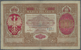 Poland / Polen: 1000 Marek 1916 P. 16, Stronger Used With Very Strong Horizontal And Vertical Fold, Center Hole, Stained - Pologne