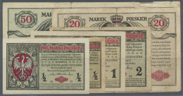 Poland / Polen: Set Of 7 Notes Containing 2x 1/2 Marki 1917 P. 1 (2x VF), 1 Marka 1917 P. 2 (VF), 2 Marek 1917 P. 3 (VG) - Pologne