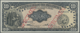 Philippines / Philippinen: 10 Pesos 1949 Specimen P. 136s, Interesting Piece With Several Cancellation Holes, Specimen S - Filippine