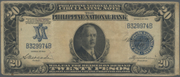 Philippines / Philippinen:  Philippine National Bank 20 Pesos 1921, P.55, Toned Paper With Several Folds And Tiny Missin - Filippine