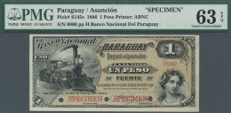 Paraguay:  Banco Nacional Del Paraguay 1 Peso Fuerte 1886 SPECIMEN, P.S145s With Red Serial Number 000, Punch Hole Cance - Paraguay
