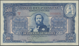 Paraguay: 500 Guaranies L.1943 Specimen With Specimen Perforation, P. 183s, Zero Serial Numbers, Light Dints At Right, O - Paraguay