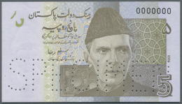 Pakistan: 5 Rupees ND Specimen P. 53bs, With Zero Serial Numbers And Specimen Perforation, Light Corner Fold At Upper Ri - Pakistan