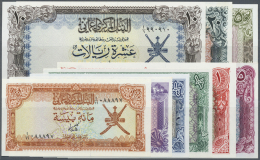 Oman: Complete Set Of 9 Notes From 100 Baisa To 50 Rials ND P. 13-21, The 1, 5 And 10 Rials In AUNC, All Others In UNC, - Oman