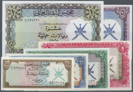 Oman: Complete Set Of 6 Notes From 100 Baisa To 10 Rials ND P. 7-12, The 5 Rials With Stain Dots (aUNC), All In Conditio - Oman