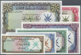 Oman: Muscat & Oman Complete Set From 100 Baisa To 10 Rials ND P. 1-6, The 1/4, 5, 10 And 1 Rials In AUNC, The 5 And - Oman