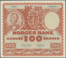 Norway / Norwegen: 100 Kroner 1958, P.33 In Excellent Condition With A Sharp Vertical Fold At Center, Otherwise Perfect. - Norvegia