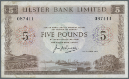 Northern Ireland / Nordirland: 5 Pounds 1966 P. 322a, Ulster Bank Limited, Used With Several Folds And Creases, Staining - Autres & Non Classés