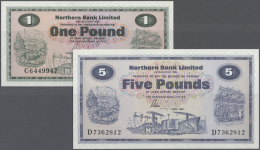 Northern Ireland / Nordirland: Set Of 2 Notes Containing 1 Pound 1978 P. 187c (UNC) And 5 Pounds 1982 P. 188d (UNC), Nic - Autres & Non Classés