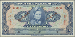 Nicaragua: 1 Cordoba 1951 Specimen P. 91Bs, 3 Cancellation Holes, Zero Serial Numbers, Specimen Overprint In Condition: - Nicaragua