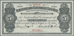 Newfoundland / Neufundland: 5 Dollars ND Specimen P. A8s With Small Red "Specimen" Overprint At Lower Border, Larger Top - Canada