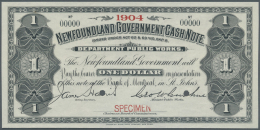 Newfoundland / Neufundland: 1 Dollar ND Specimen P. A7s With Small Red "Specimen" Overprint At Lower Border, Larger Top - Canada