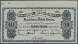 Newfoundland / Neufundland: 40 Cents ND Specimen P. A4s With Small Red "Specimen" Overprint At Lower Border, Larger Top - Canada