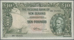 New Zealand / Neuseeland: 10 Pounds ND P. 161d, Several Vertical Folds And Creases, No Holes Or Tears, Paper Still With - Nuova Zelanda