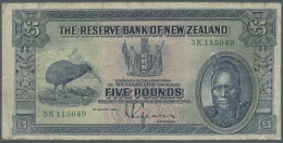 New Zealand / Neuseeland: 5 Pounds ND P. 156, Used With Several Folds And Creases, Light Stain In Paper, Minor Border Te - Nuova Zelanda