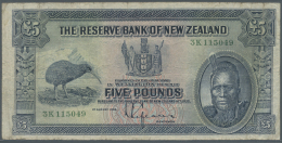 New Zealand / Neuseeland: 5 Pounds ND P. 156, Used With Several Folds And Creases, Light Stain In Paper, Minor Border Te - New Zealand