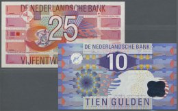 Netherlands / Niederlande: Set Of 2 Notes Containing 10 Gulden 1997 P. 99 (UNC) And 25 Gulden 1989 P. 100 (XF), Nice Set - Other & Unclassified