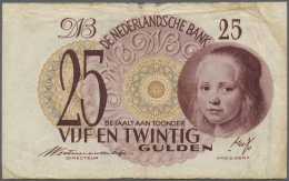 Netherlands / Niederlande: 25 Gulden 1945 P. 77, Several Creases In Paper, Corner Folds, Upper Border In Center A Bit Wo - Altri & Non Classificati