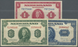 Netherlands / Niederlande: Set Of 3 Different Banknotes Containing 1 Gulden 1943 P. 64a (XF), 2,5 Gulden 1943 P. 65a (VF - Other & Unclassified