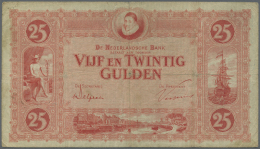 Netherlands / Niederlande: 25 Gulden 1930 P. 46, With Several Folds In Paper, Light Staining At Left Part On Back, 3 Sma - Other & Unclassified