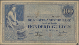 Netherlands / Niederlande: 100 Gulden 1929 P. 39d, Center And Horizontal Folds, 2 Pinholes At Left, Small Ink Stain At L - Other & Unclassified