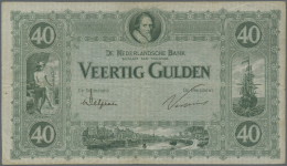 Netherlands / Niederlande: 40 Gulden 1923 P. 37, Rare Note With 3 Vertical And One Horizontal Fold, The Center Fold Is A - Other & Unclassified