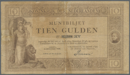 Netherlands / Niederlande: 10 Gulden 1898 P. 2, Very Rare, Used With Staining In Paper, Strong Center Fold, Light Thinni - Altri & Non Classificati