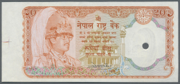 Nepal: 20 Rupees ND PROOF Print P. 32ap With Cancellation Hole And 2 Light Vertical Folds, Condition: VF+ To XF-. - Nepal