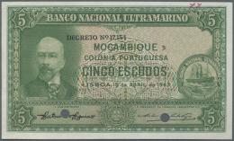 Mozambique: 5 Escudos 1943 Specimen P. 90s, 2 Cancellation Holes, No Serial Numbers, Handwritten Specimen Number At Uppe - Mozambico