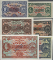 Mozambique: Set With 6 Banknotes 1, 2 1/2, 5, 10, 20 And 50 Escudos 1921 SPECIMEN, P.66s-71s, With Rusty Pinholes And St - Mozambique