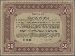 Montenegro: 50 Perper 1917 P. M153, Stronger Center Fold, Vertical Fold, Border Tears, Especially At Center Fold (1 Cm A - Autres - Europe