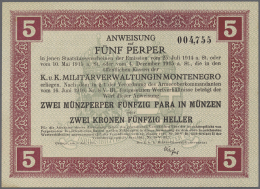 Montenegro: 5 Perper 1917 P. M150, Very Light And Small Trace Of Stain At Lower Left Border, Condition: AUNC. - Other - Europe