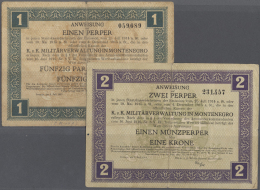 Montenegro: Set Of 2 Notes Containing 1 And 2 Perper 1917 P. M148, M 149, Both Notes With Stronger Vertical And Horizont - Altri – Europa