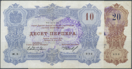 Montenegro: Set Of 2 Notes Containing 10 Perper ND(1916) P. M18 (F+) And 20 Perper ND(1916) P. M22 (F+), Nice Set. (2 Pc - Autres - Europe