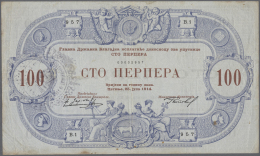 Montenegro: 100 Perper ND(1916) P. M48, Used With Center Folds, Creases And Staining At Borders, No Holes And No Tears, - Altri – Europa