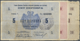 Montenegro: Set Of 3 Notes Containing 5 Perper ND(1916) P. M13 (F-), 10 Perper ND(1916) P. M26 (F-) And 20 Perper ND(191 - Altri – Europa