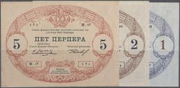 Montenegro: Set Of 3 Notes Containing 1, 2, 5 Perper 1914 P. 15-17, The 1 Perper Is VF, The 5 Perper XF+, The 2 Perper I - Other - Europe