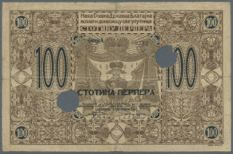 Montenegro: 100 Perper 1912 P. 6, Very Rare Note, 2 Bank Cancellation Holes, Stronger Center And Horizontal Fold, Repair - Altri – Europa
