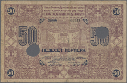 Montenegro: 50 Perper 1912 P. 5, Seldom Seen Note, Used With Center Fold, A 1,5cm Tear At Upper Border, Some Minor Borde - Altri – Europa