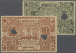 Montenegro: Set Of 2 Notes Containing 5 And 10 Perper 1912 P. 3,4 Both Bank Cancelled, Used With Vertical And Horizontal - Altri – Europa