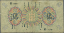 Mongolia / Mongolei: 2 Tugrik 1925 P. 8, Used With Several Vertical And Horzontal Folds, No Holes, Minor Border Tears, N - Mongolia