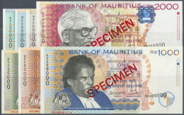 Mauritius: Set Of 7 Different SPECIMEN Banknotes Containing 25 To 2000 Rupees 1998 P. 42s-48s, All In Condition: UNC. (7 - Mauritius