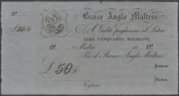 Malta: Banco Anglo Maltese Unsigned Remainder For 50 Pounds ND(1880), P.S116r In Excellent Condition For This Large Size - Malta