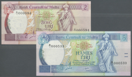 Malta: Set Of 2 Notes Containing 2 Lira ND(1989) P. 41a (UNC) And 5 Lira ND(1989) P. 42a (UNC), Nice Set. (2 Pcs) - Malte